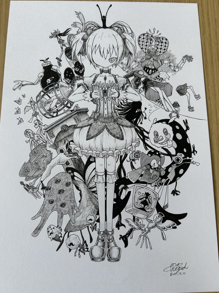同人手書きアナログイラスト まどマギ 鹿目まどか 魔女 A4原画