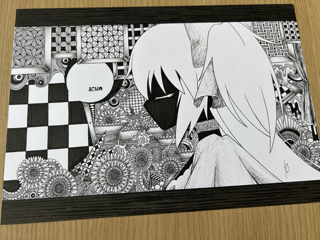 同人手書きアナログイラスト まどマギ アルティメットまどか ゼンタングルアート A4原画