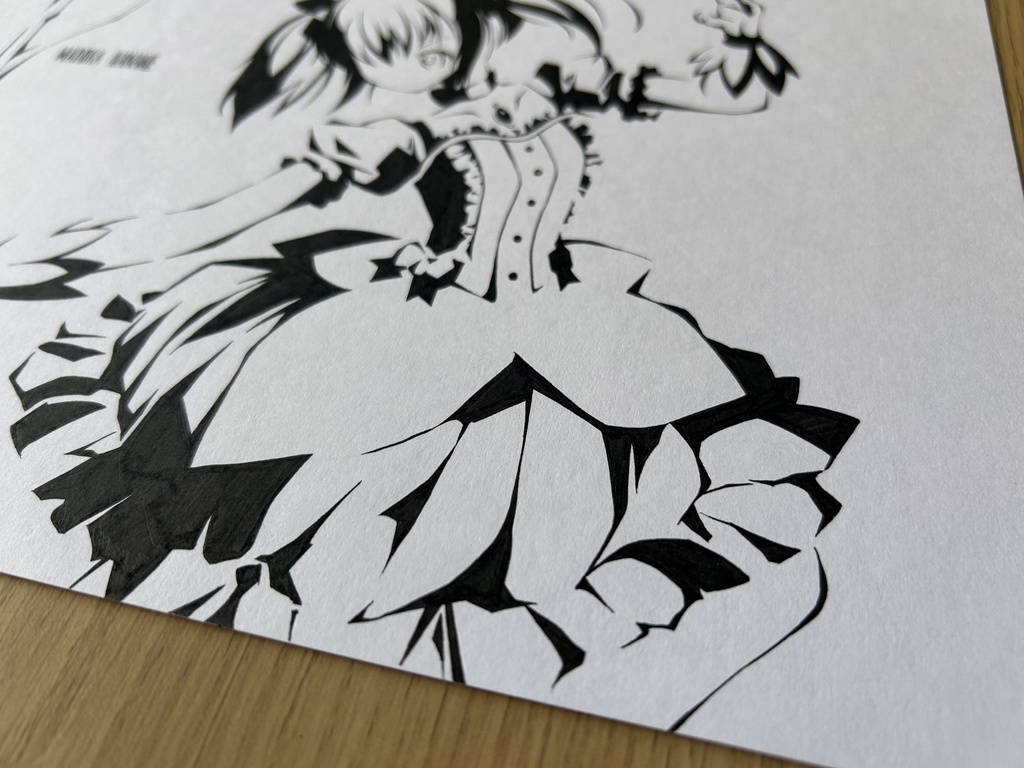 同人手書きアナログイラスト まどマギ 鹿目まどか シルエット トライバルアート A4原画