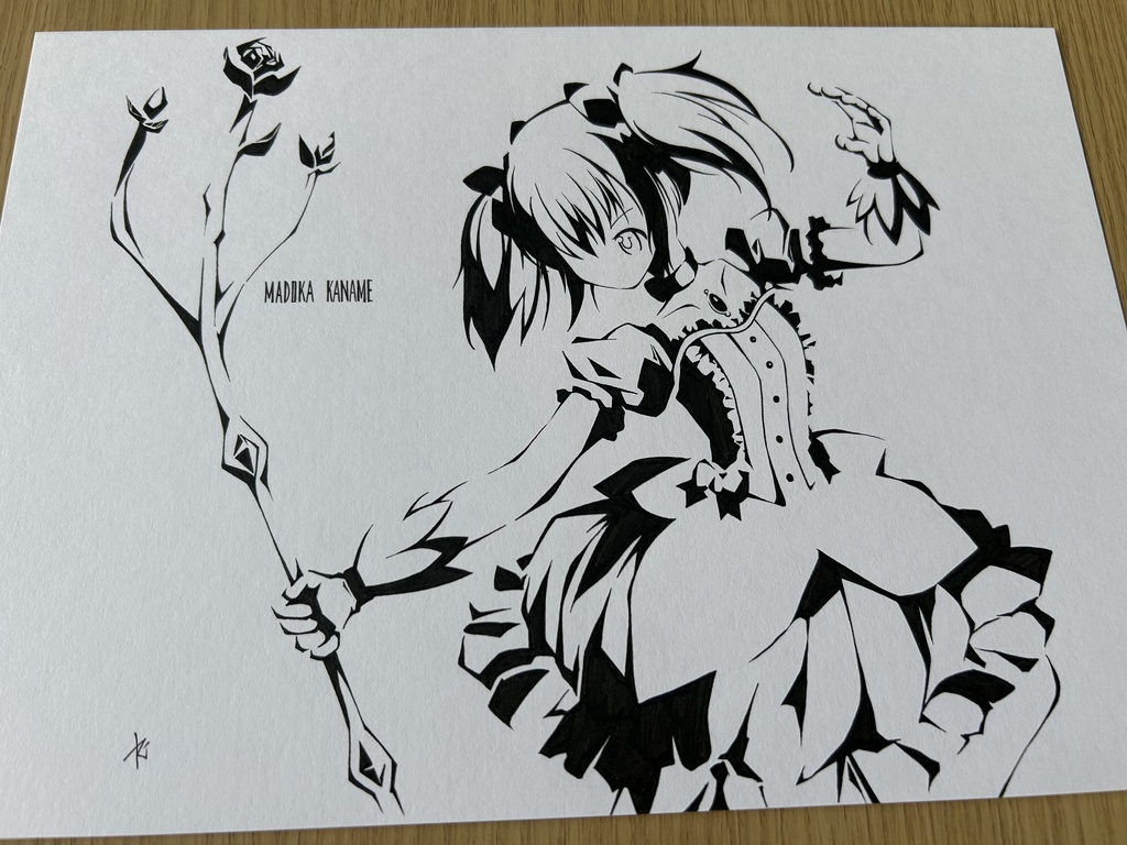 同人手書きアナログイラスト まどマギ 鹿目まどか シルエット トライバルアート A4原画