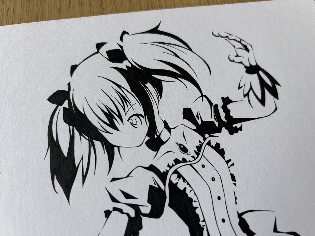 同人手書きアナログイラスト まどマギ 鹿目まどか シルエット トライバルアート A4原画