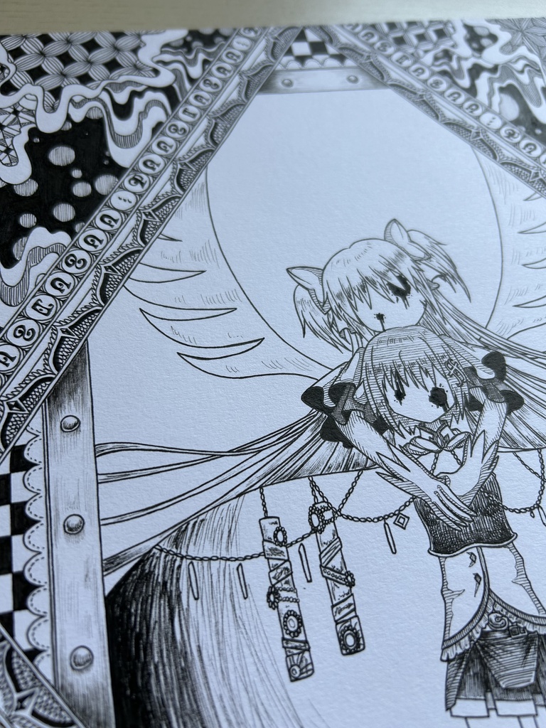 同人手書きアナログイラスト まどマギ アルティメットまどか 美樹さやか ゼンタングルアート A4原画