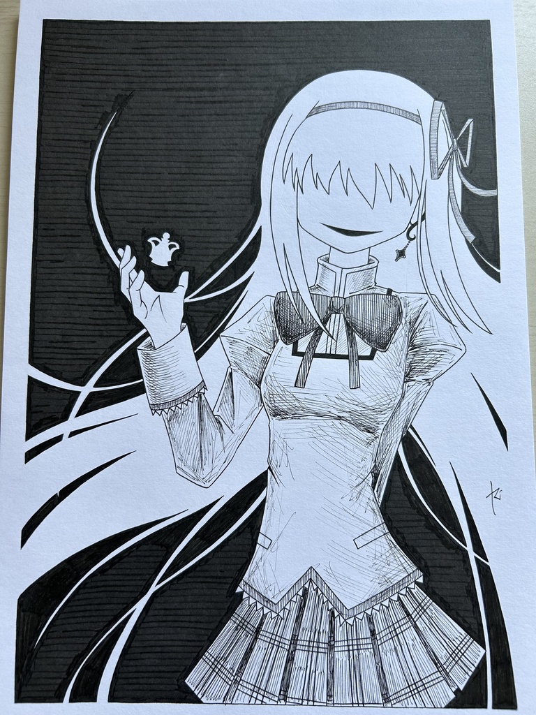 同人手書きアナログイラスト まどマギ 悪魔ほむら A4原画