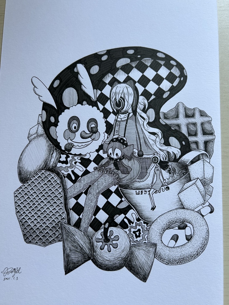 同人手書きアナログイラスト まどマギ 百江なぎさ お菓子の魔女 A4原画