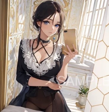 青い瞳のかわいいメイドさんの自撮り