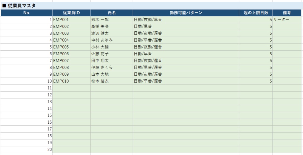 【Excel VBA】シフト自動作成ツール v1.0