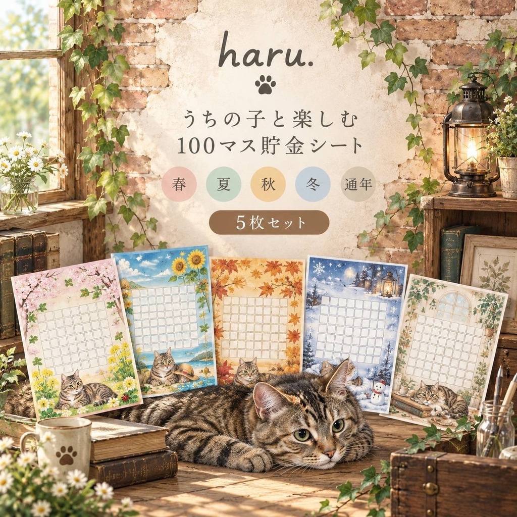 貯金シート【キジトラ猫】5枚セット