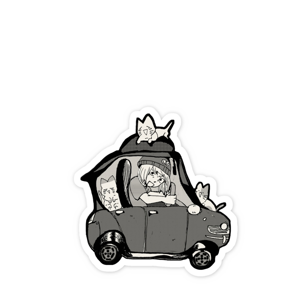 漫画っぽい猫を載せた車ステッカー