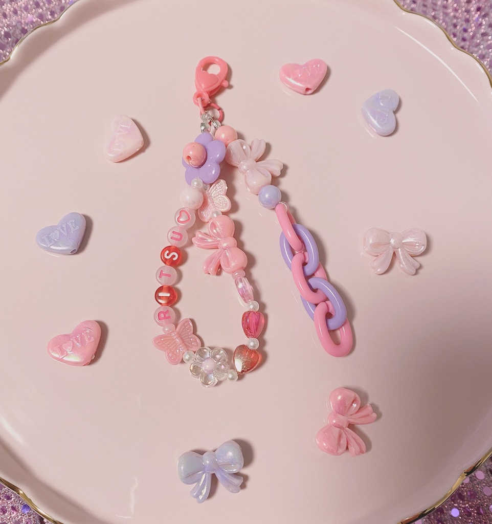 ★イニシャル入りビーズストラップ★【凛月】