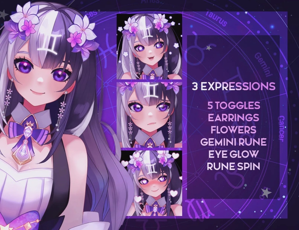 Live2d Vtuber Model for Commercial use! Gemini the Zodiac Vtuber (Ready to Use) - Half Body Vtuber Model 【live2d モデル】