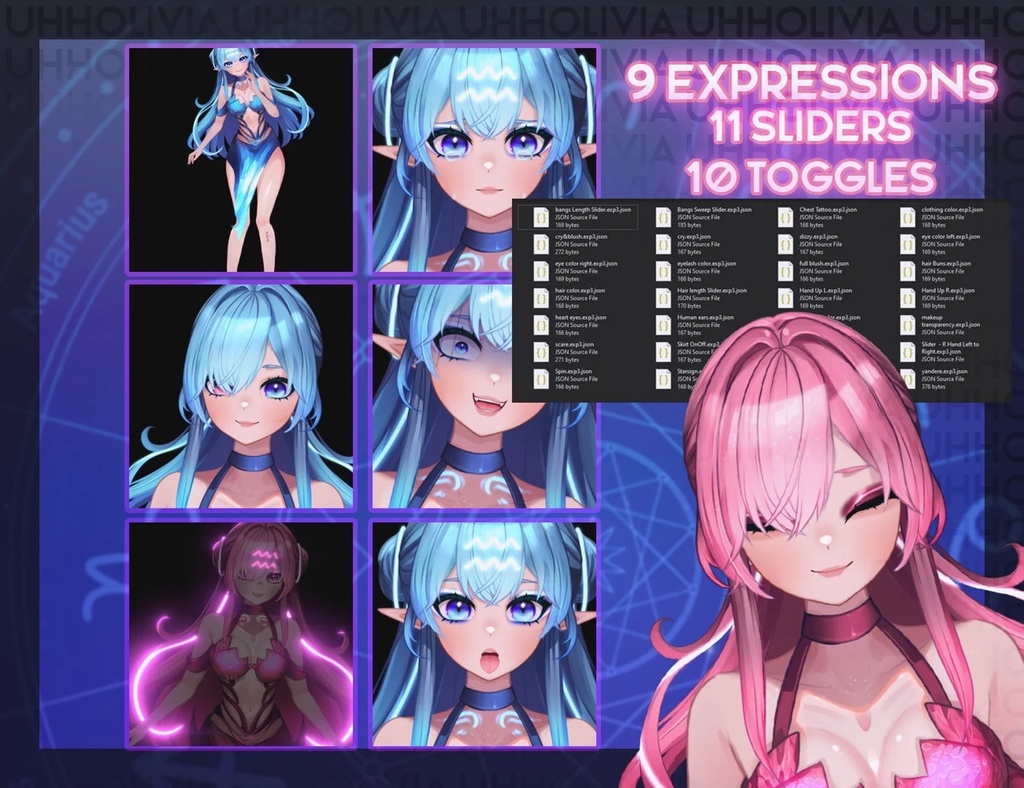 Semi Customizable Live2d Vtuber Model! Aquarius the Zodiac Vtuber (Ready to Use) - |Full Body| Vtuber Model 【live2d モデル】