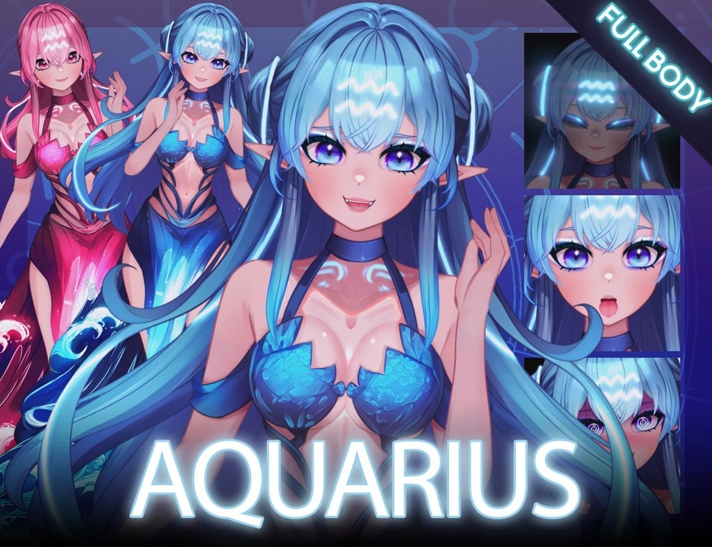 Semi Customizable Live2d Vtuber Model! Aquarius the Zodiac Vtuber (Ready to Use) - |Full Body| Vtuber Model 【live2d モデル】
