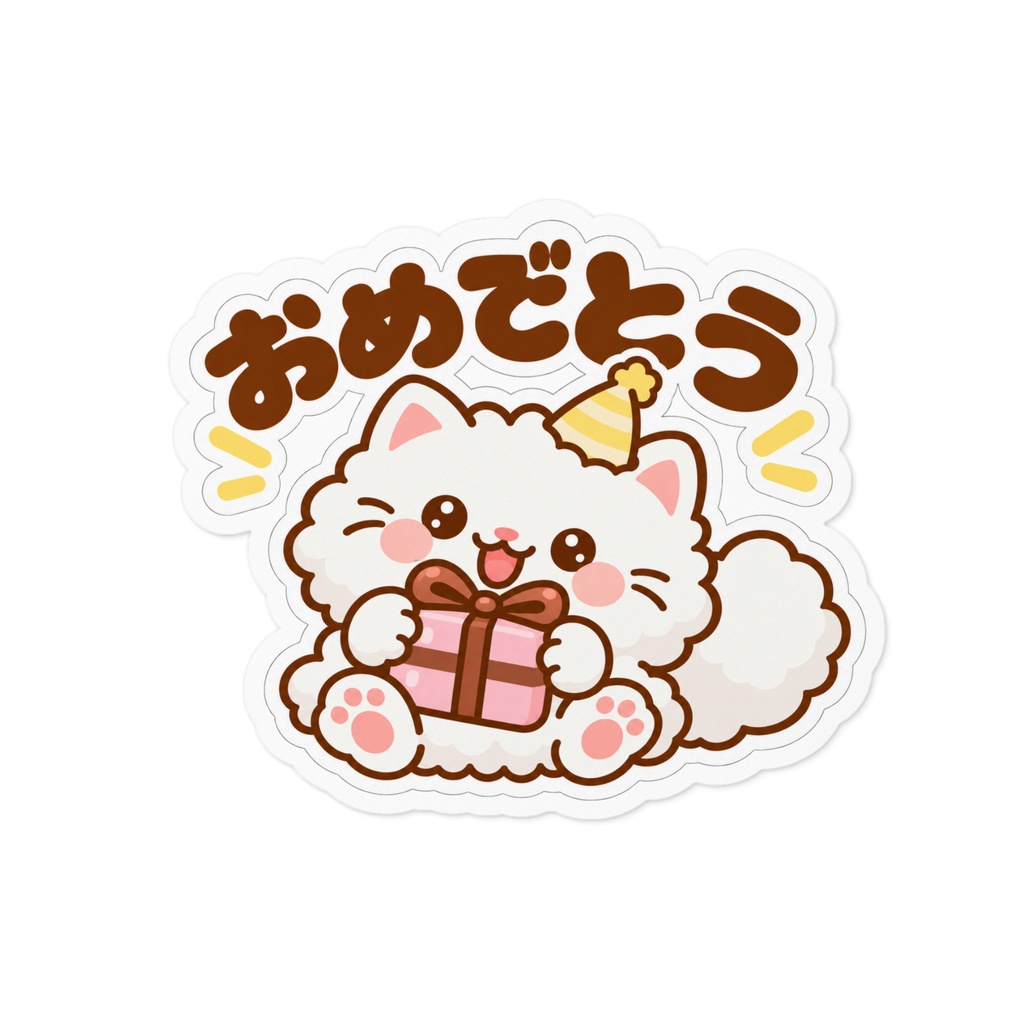 おめでとう｜プレゼントを届ける白ねこステッカー
