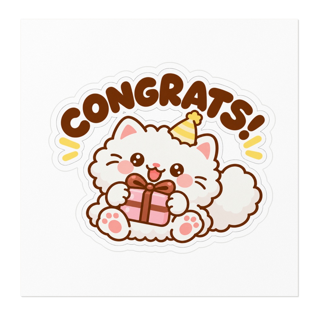 Congrats! Gift Cat Sticker