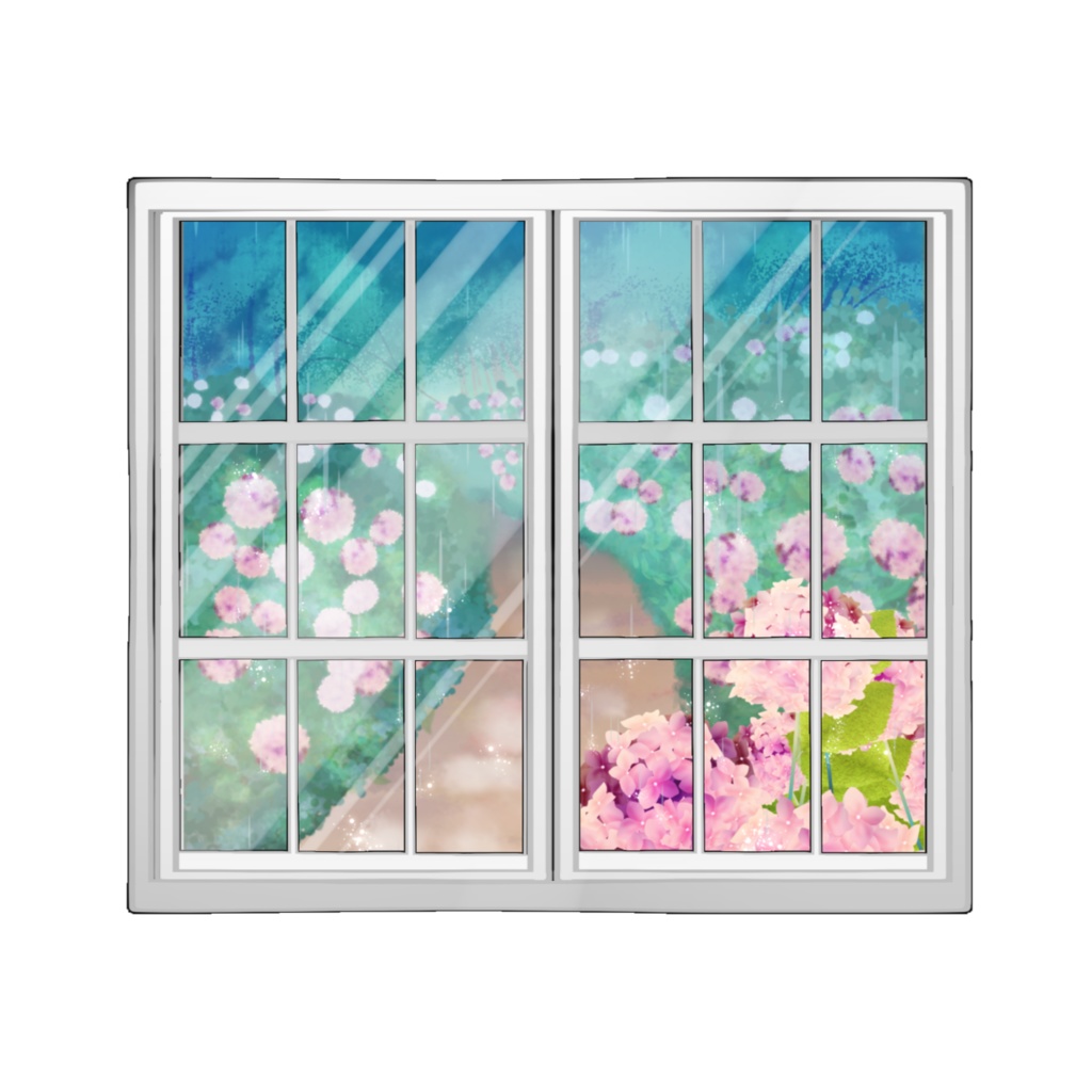 窓に映る紫陽花