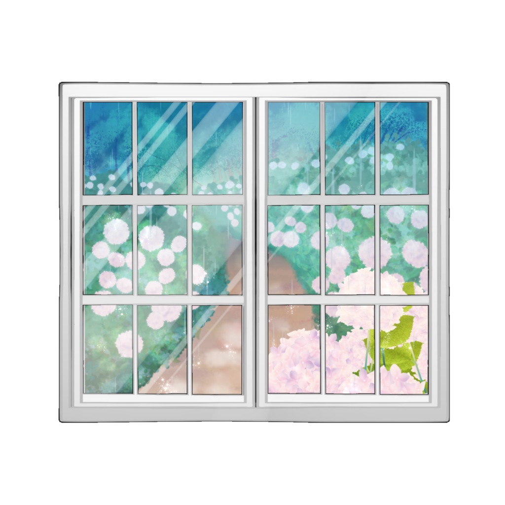 窓に映る紫陽花