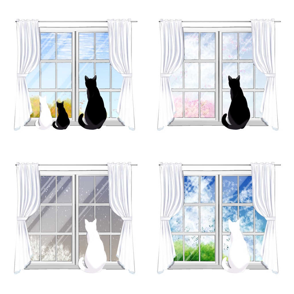 窓から外を眺める猫