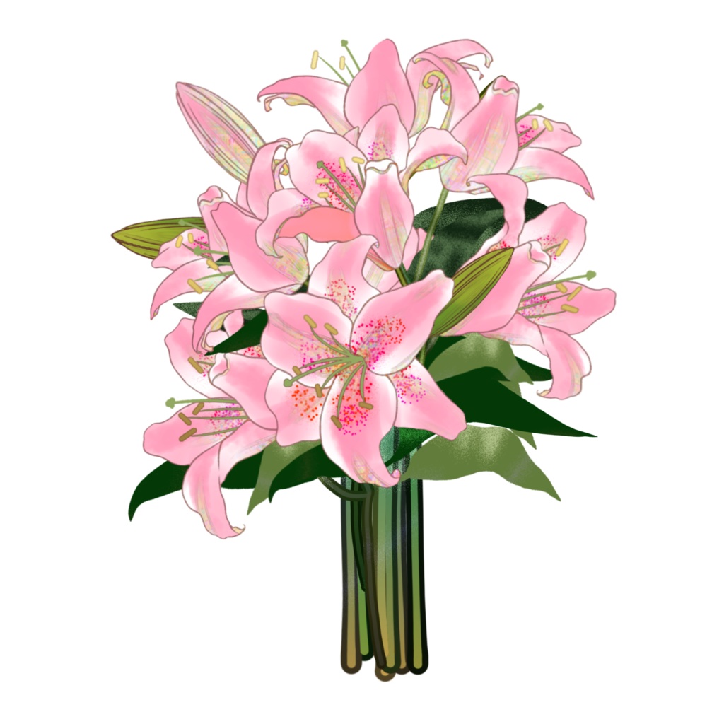 花粉のついたユリの花束