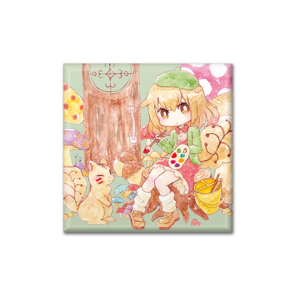 リスのお絵描き◆缶バッジ四角