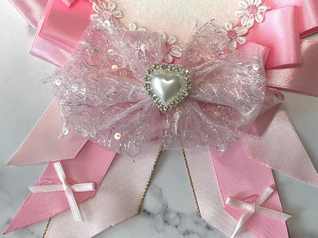 【推し活】姫かわ♡プリンセスリボンロゼット|ピンク×レース×ハート|缶バッジ用