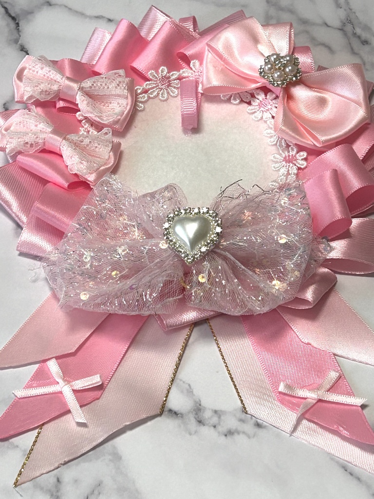 【推し活】姫かわ♡プリンセスリボンロゼット|ピンク×レース×ハート|缶バッジ用