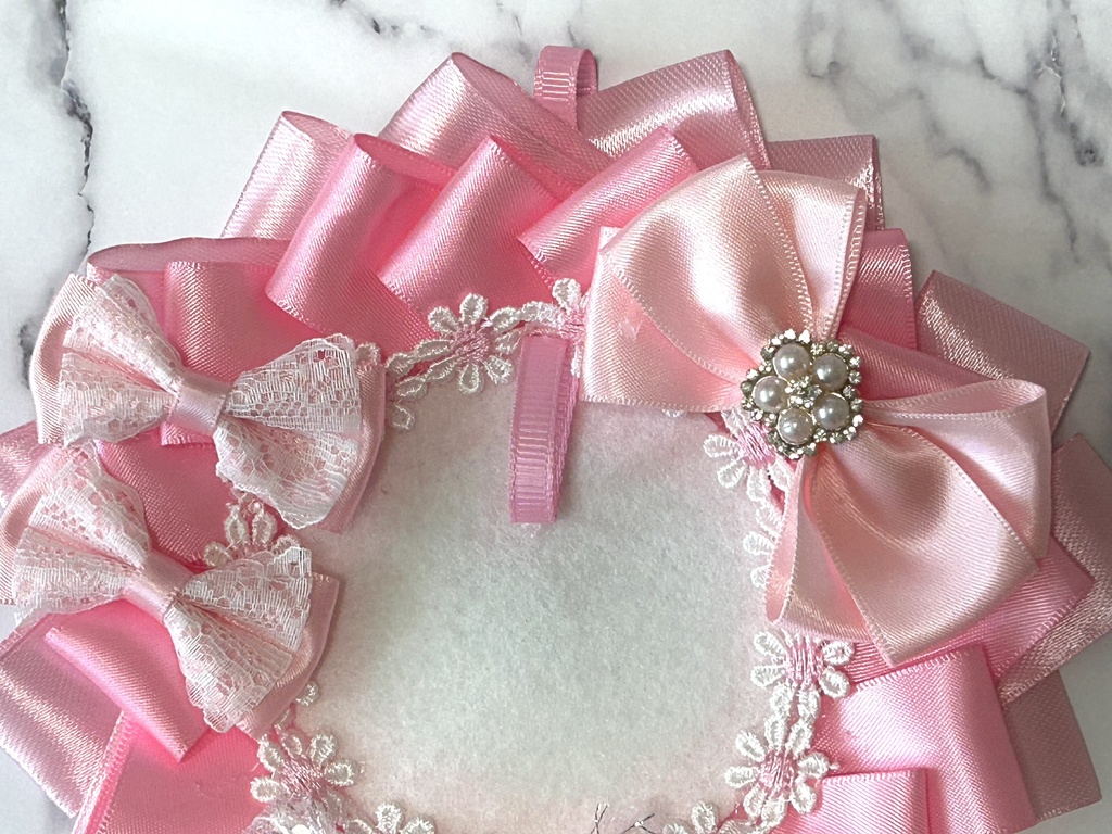 【推し活】姫かわ♡プリンセスリボンロゼット|ピンク×レース×ハート|缶バッジ用