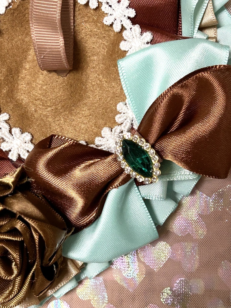 チョコミントハートダブルロゼット 推し活 痛バ ハンドメイド缶バッジ リボン 推しカラー バッグチャーム