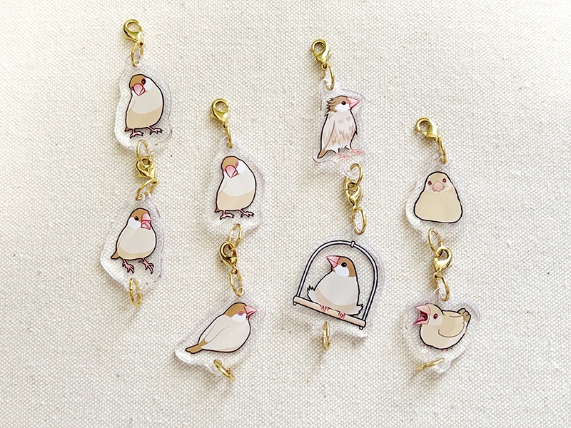 シナモン文鳥さん つながるアクリルチャーム