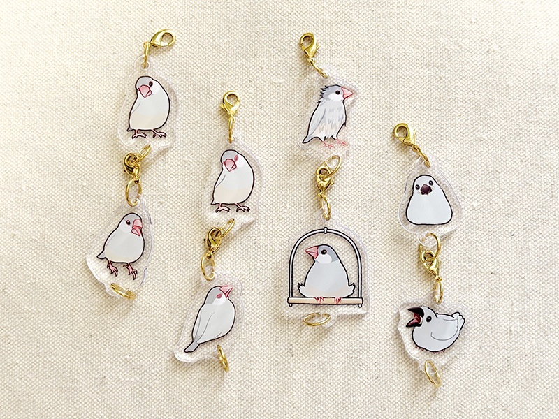 シルバー文鳥さん つながるアクリルチャーム