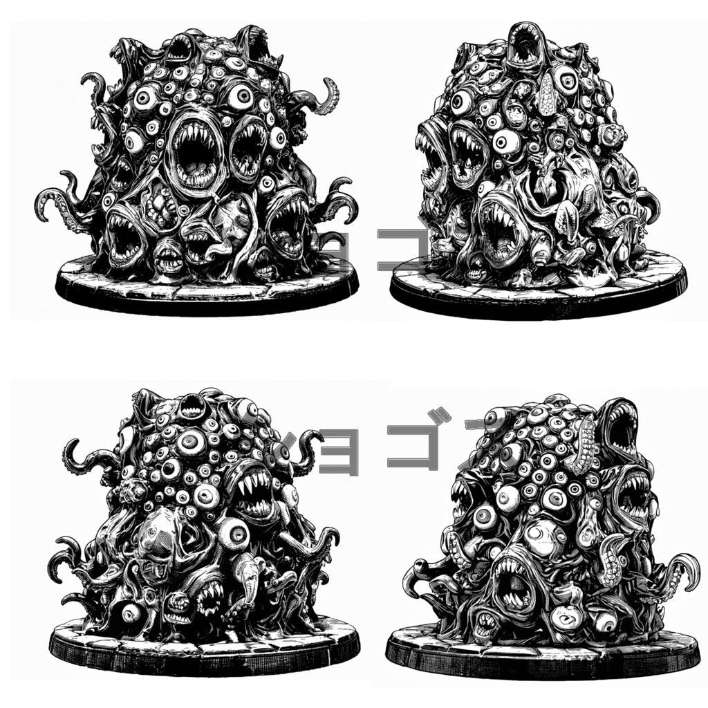 アーカム怪物・クトゥルー神話生物系フィギュア風モノクロイラスト(20枚セット)
