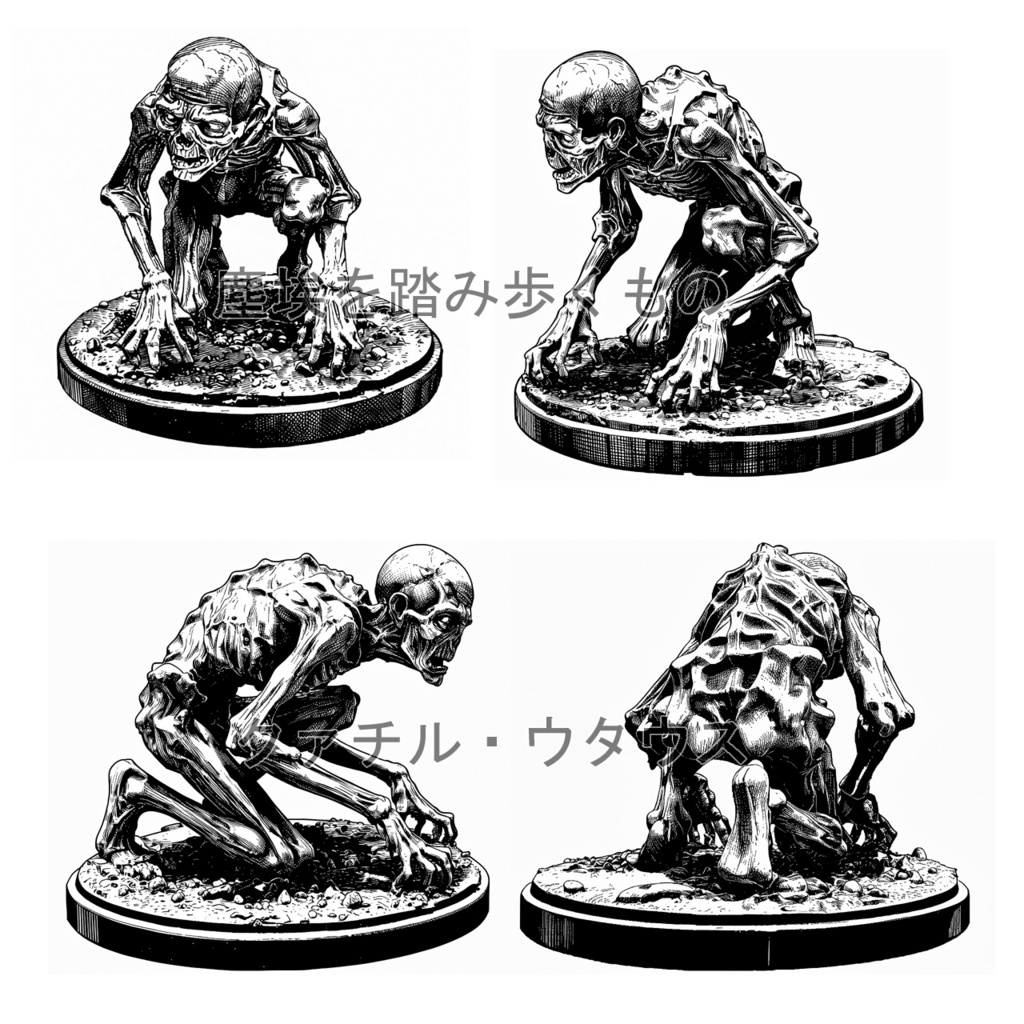 アーカム怪物・クトゥルー神話生物系フィギュア風モノクロイラスト(20枚セット)