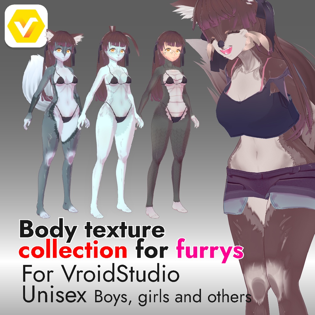 Body Textures Collection for Furrys VroidStudio Characters (Face and Body)