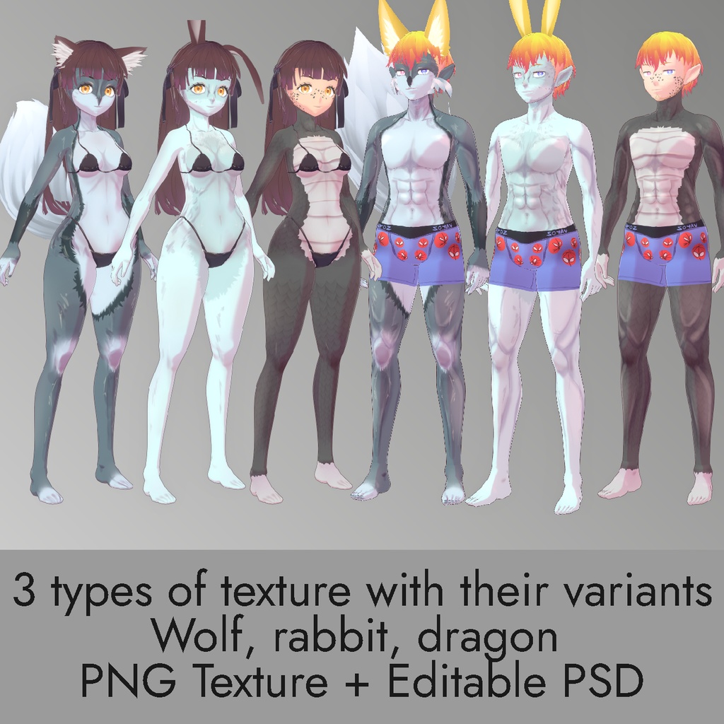 Body Textures Collection for Furrys VroidStudio Characters (Face and Body)