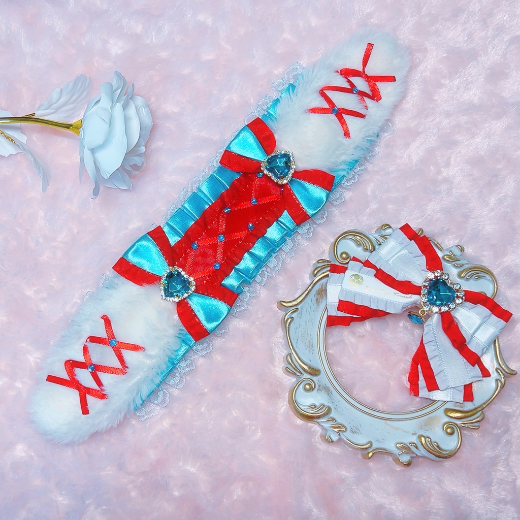 刀剣乱舞 刀剣男士イメージうさ耳ヘッドドレス&紋入りリボン 20cmぬいぐるみ専用