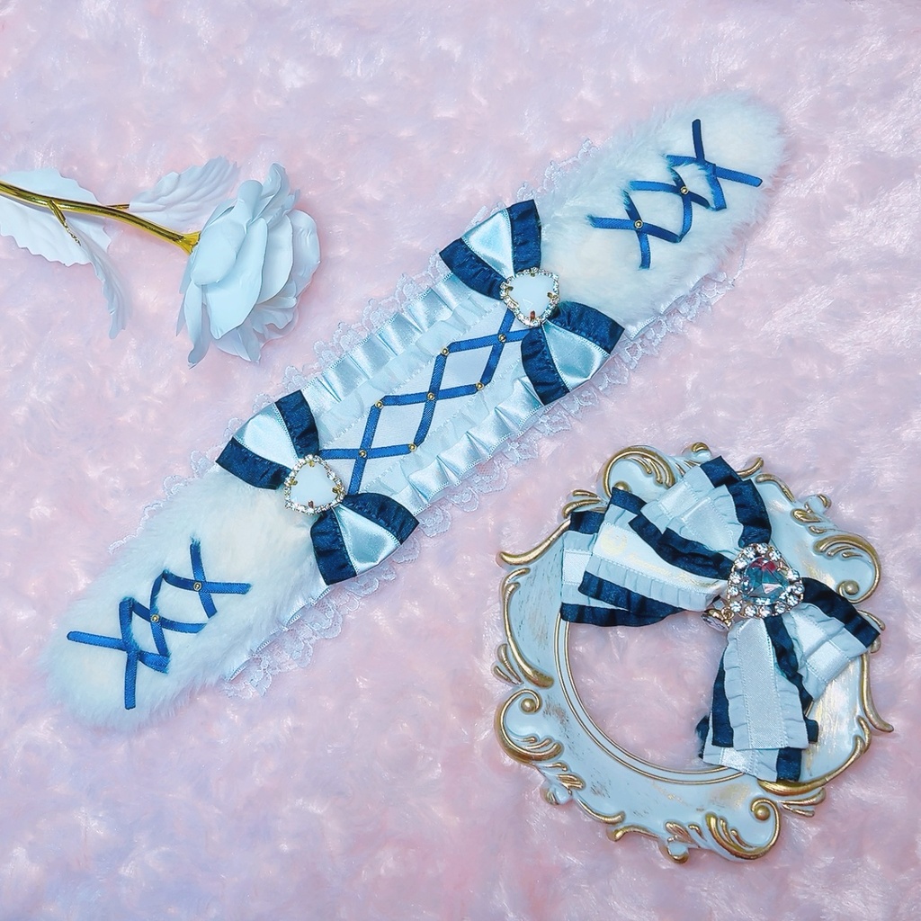 刀剣乱舞 刀剣男士イメージうさ耳ヘッドドレス&紋入りリボン 20cmぬいぐるみ専用