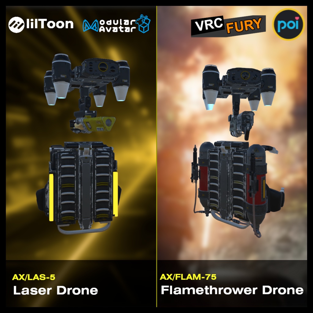 Laser & Flamethrower Drones Followers VRChat