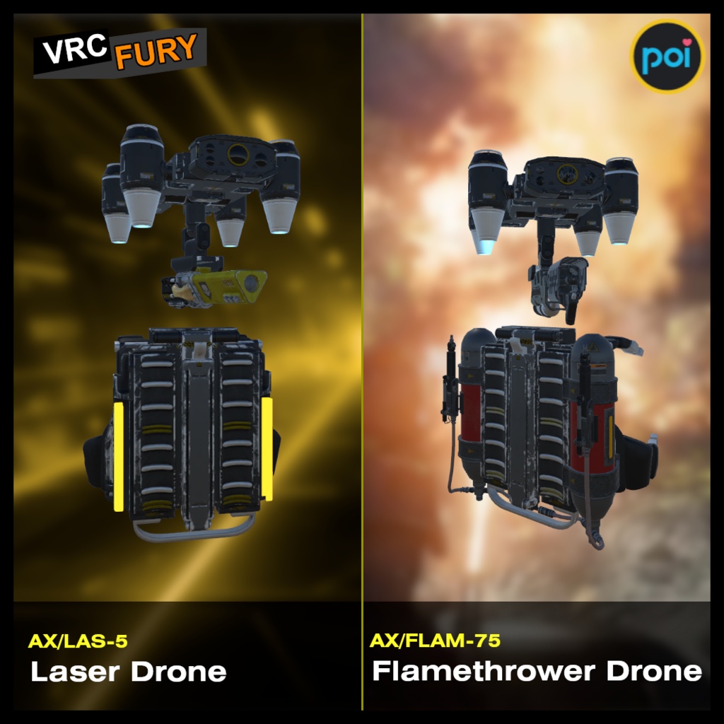 Laser & Flamethrower Drones Followers VRChat