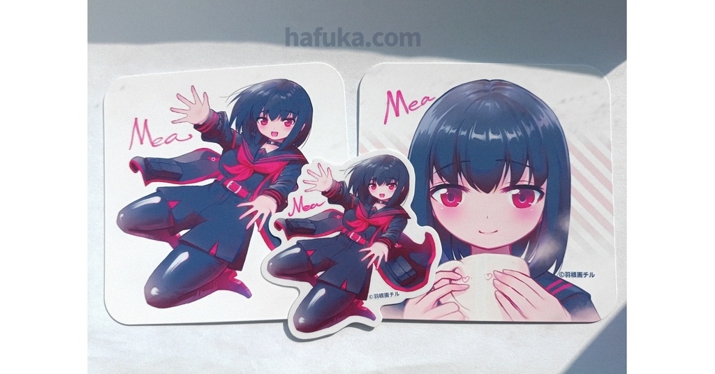 メアのすべすべ触感コースターカード&ステッカーセット/Velvet pp coaster and Matte clear sticker