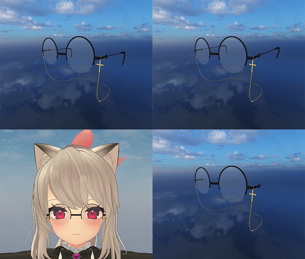 【VRchat向け / 舞夜】チェーン付き 丸メガネ 【装飾品】