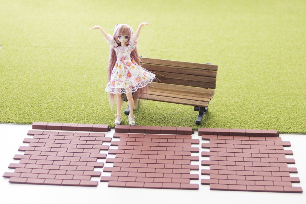 1/6 ドールサイズの「公園のレンガ道路」