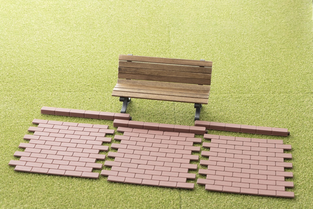 1/6 ドールサイズ「公園のベンチとレンガ道路」セット