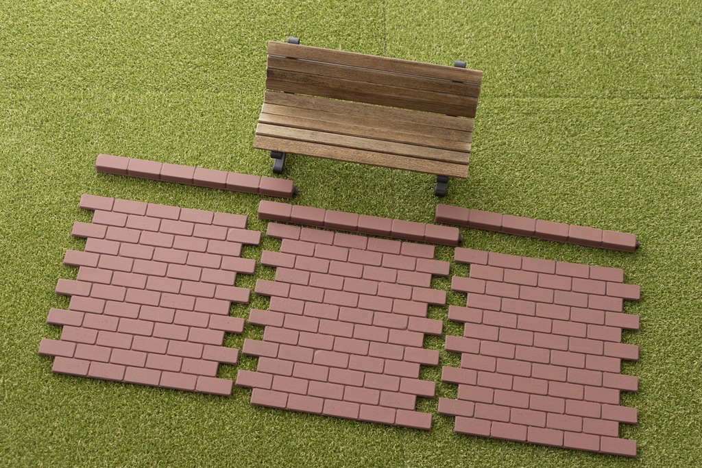 1/6 ドールサイズ「公園のベンチとレンガ道路」セット