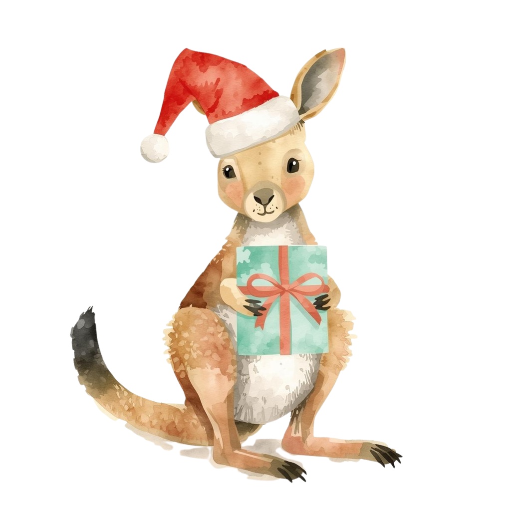 オージークリスマス 水彩クリップアートセット(33点)|南半球の夏×クリスマス|可愛い手描きイラスト素材集【PNG/背景透過】