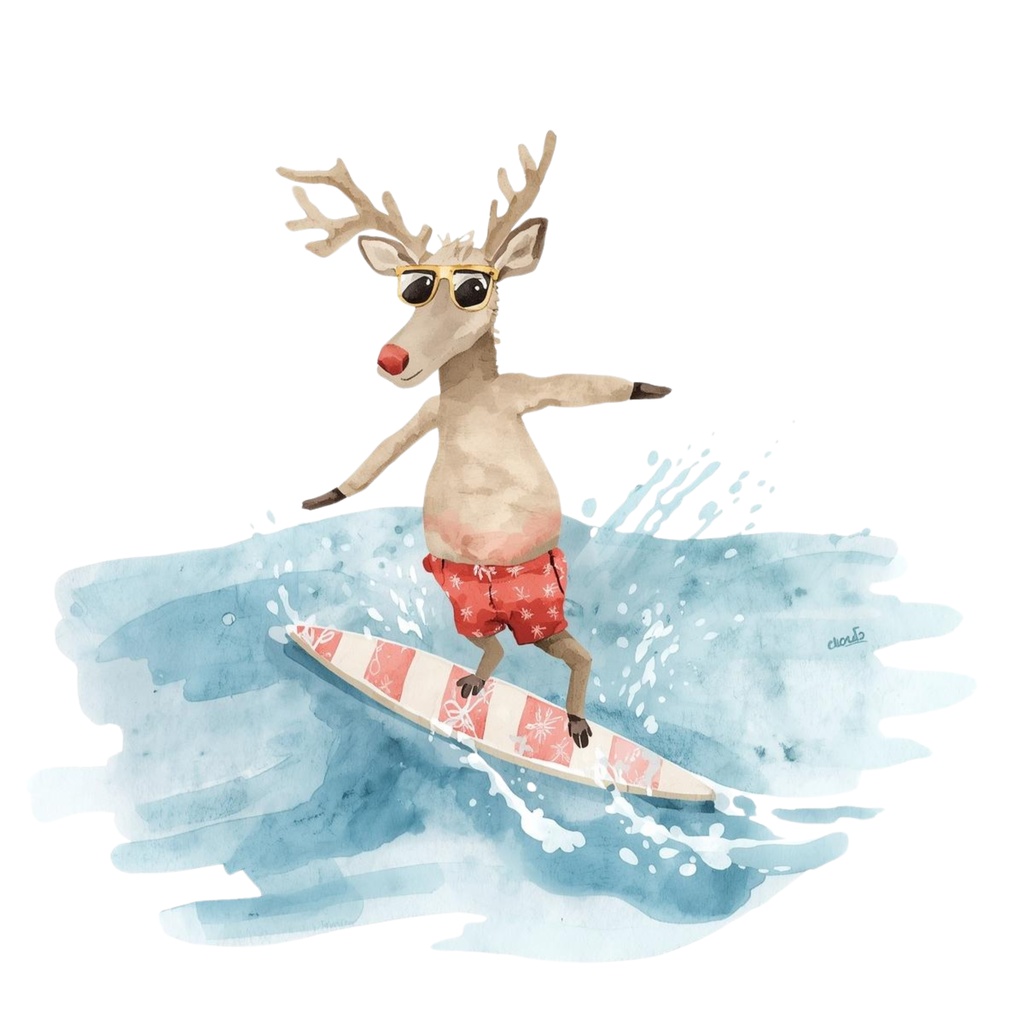 オージークリスマス 水彩クリップアートセット(33点)|南半球の夏×クリスマス|可愛い手描きイラスト素材集【PNG/背景透過】