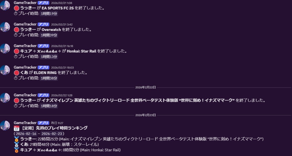 【Python】Discordアクティビティ稼働時間 記録・集計ボット
