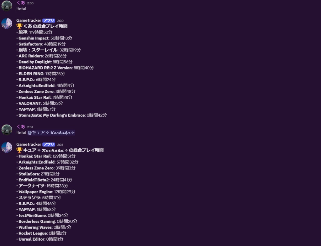 【Python】Discordアクティビティ稼働時間 記録・集計ボット