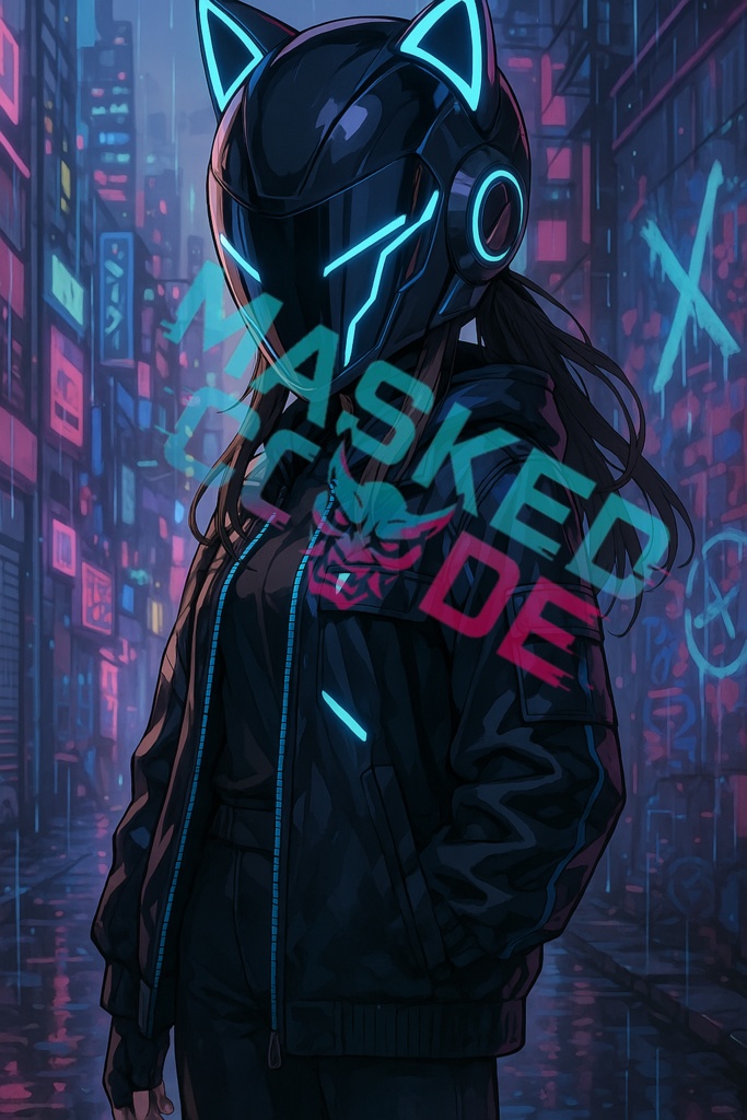 Masked Code - Vol.02|都市型猫耳フルフェイス少女【AI壁紙】