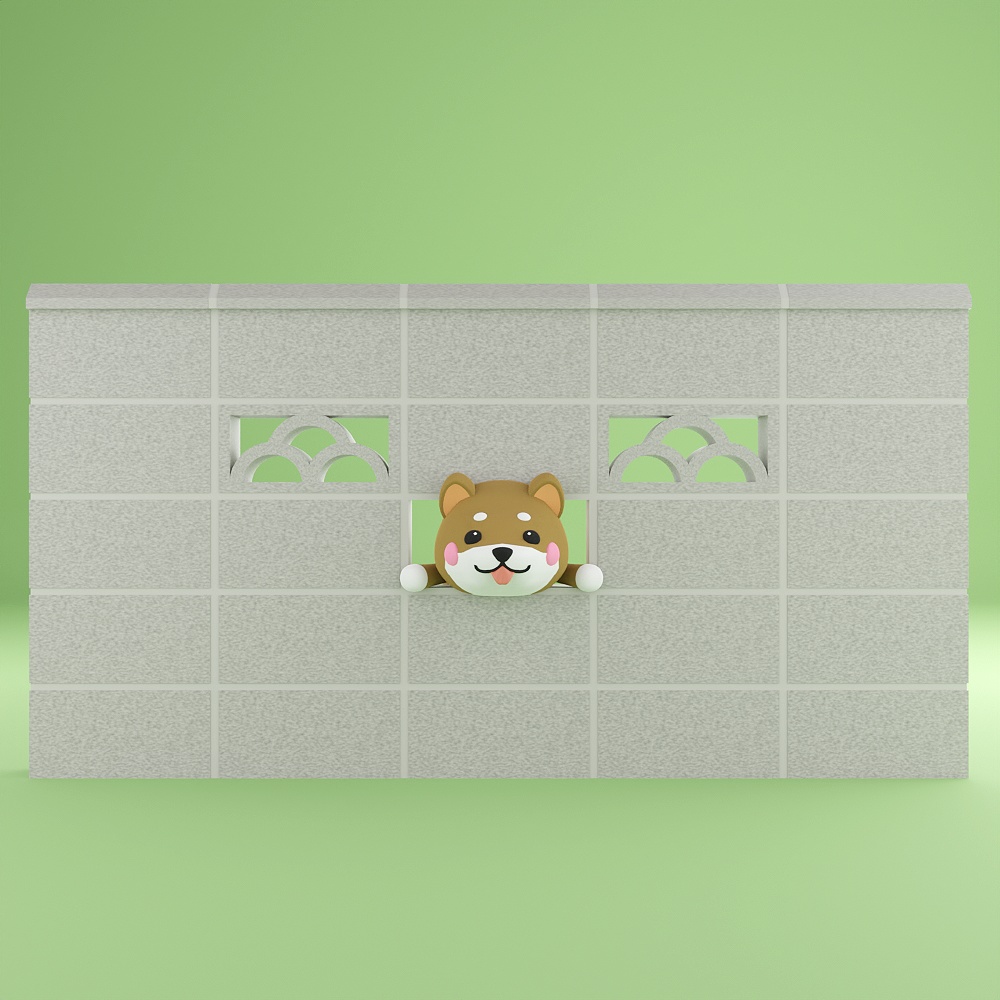 ブロック塀から柴犬