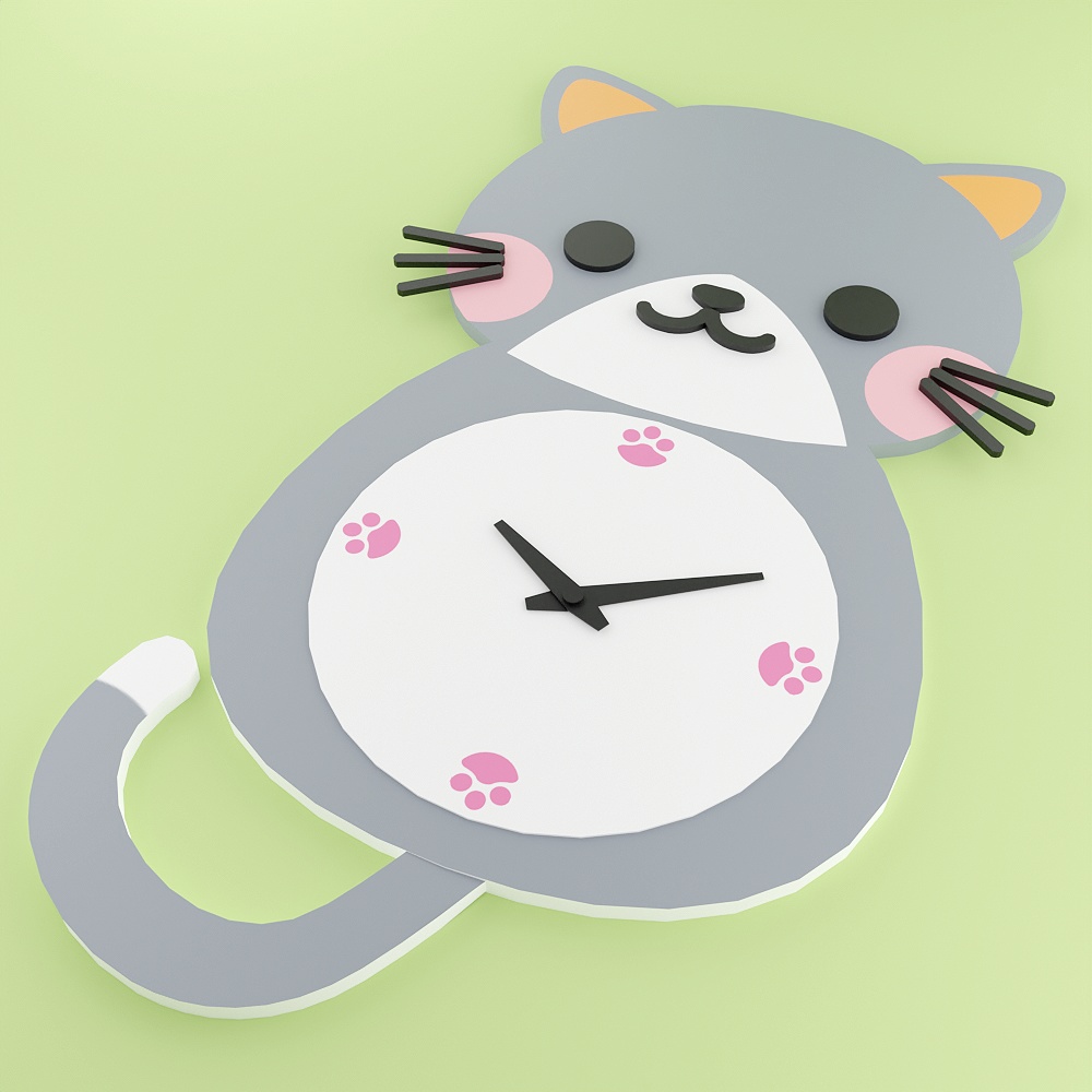 猫の掛け時計(ローポリ)