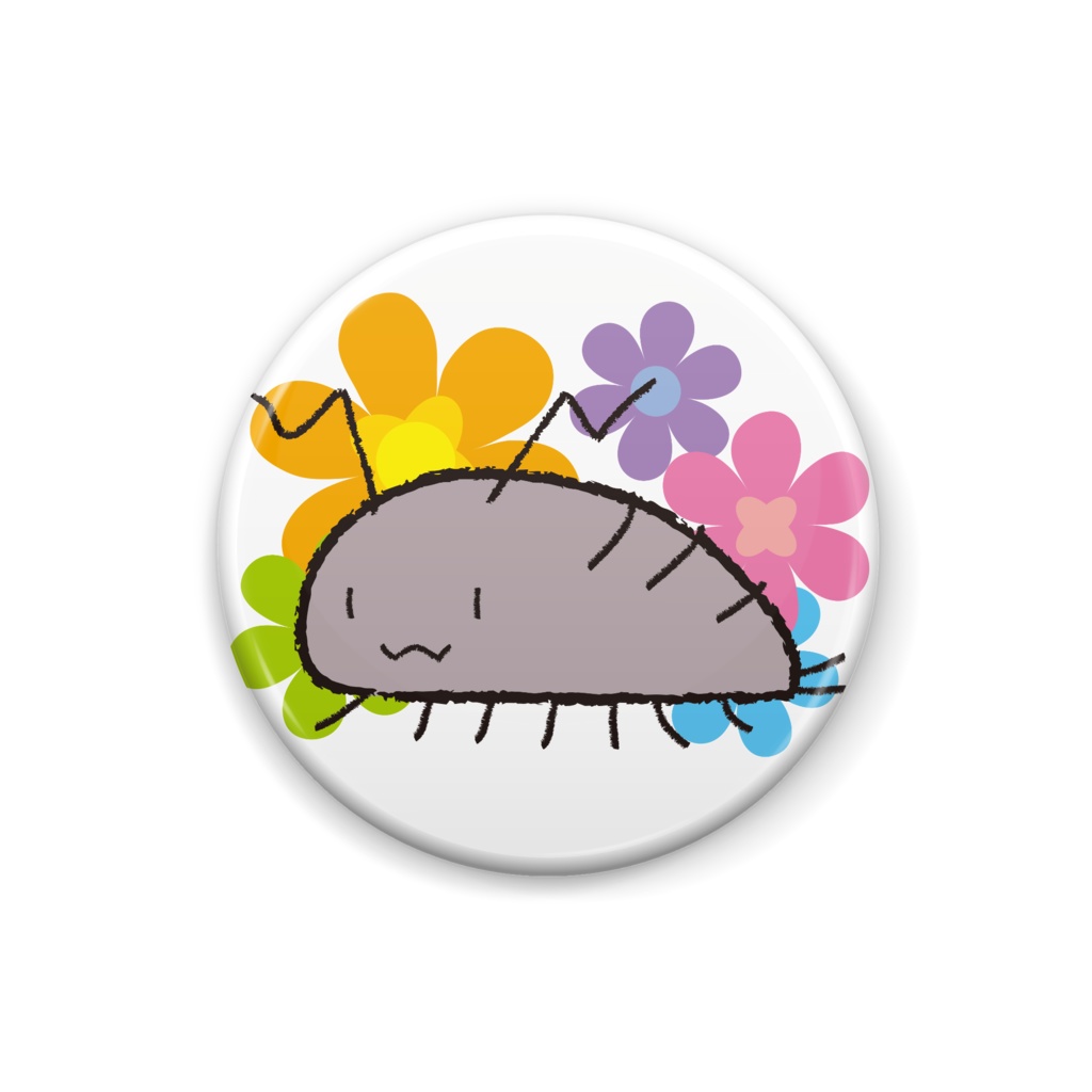 ワラジ虫と花缶バッジ